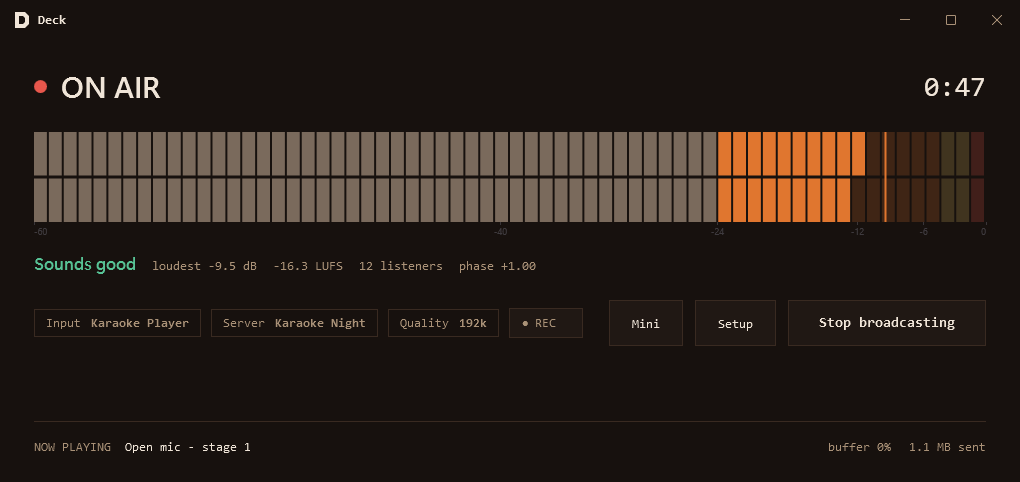 The deck on air in the Dragon palette, dark